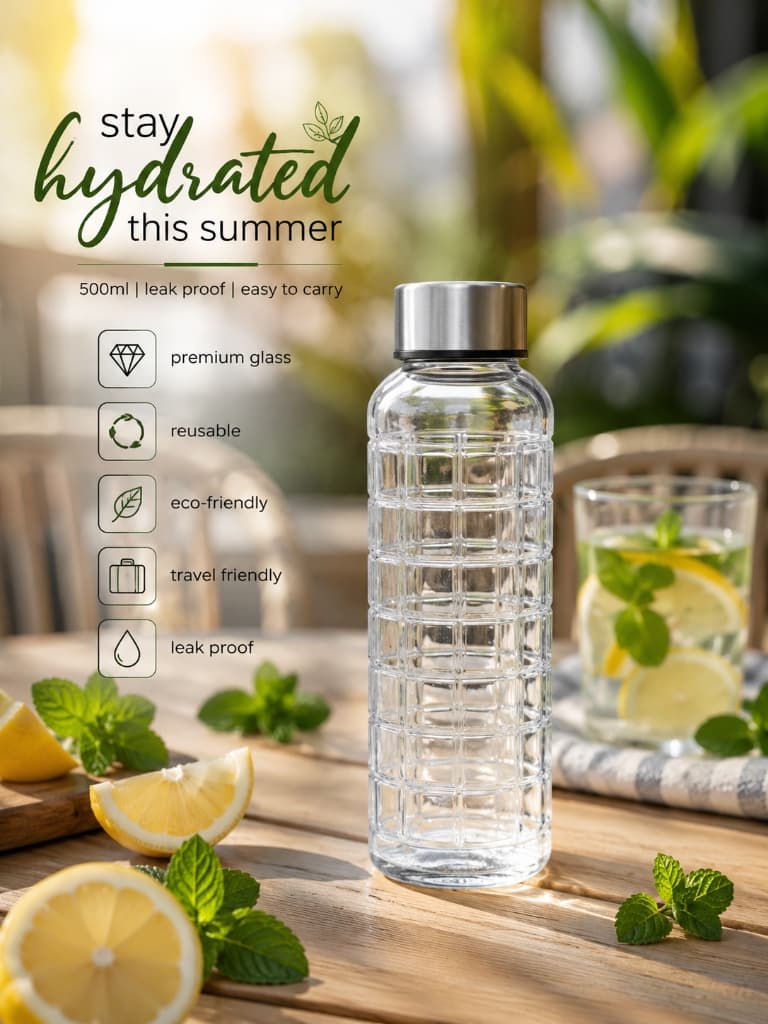 500ml Square Check Glass Bottle