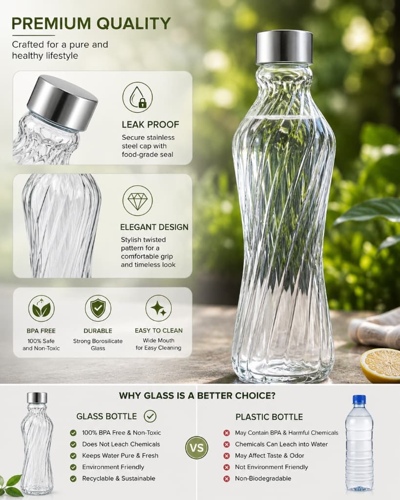 Premium Twisted Wave Glass Water Bottle