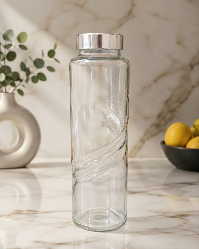 Premium Round Spiral Ribbed Glass Bottle (750ml)